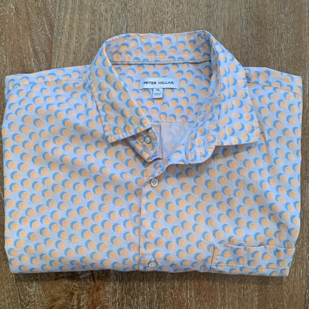 Peter Millar XL Throwing Shade Cotton Stretch Sport Shirt in Blue Sound